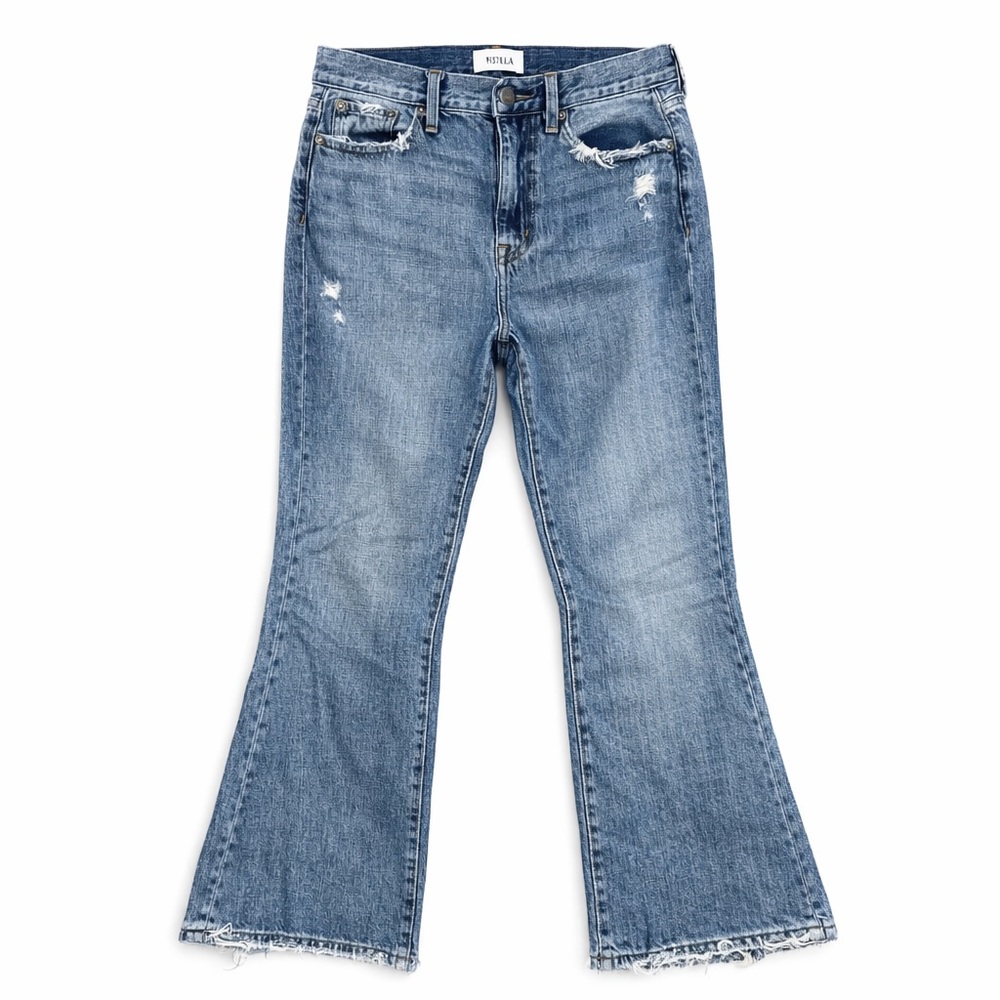 Pistola Stevie High Rise Flare Jeans Women's Size 26 Medium Wash Raw Hem - Picture 2 of 10
